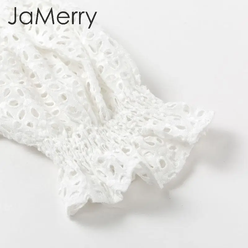 JaMerry сексуальный белый кружевной короткий топ рубашка элегантный с открытыми