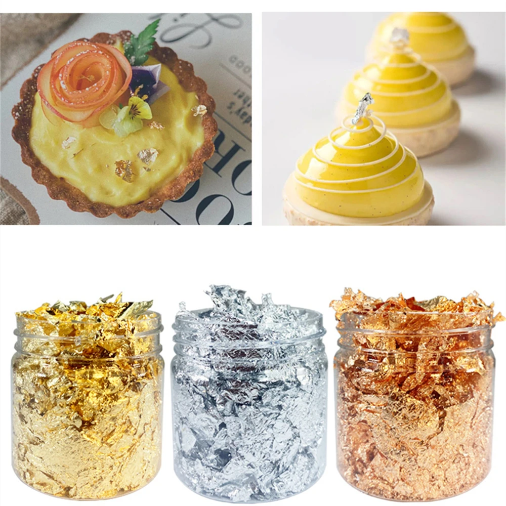 2 г пищевая Золотая фольга хлопья шабина 24 К золото серебро искусственные