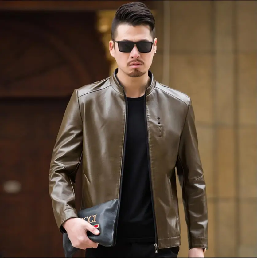 

Autumn M-3xl 2021 And Winter Slim Jackets Middle-aged Stand Collar Sheep Leather Jacket Handsome Coat Plus Size Clothing
