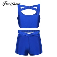 kids girls stretchy yoga set workout gym sports suit fitness clothes sleeveless sports bra tops crop top dance shorts activewear