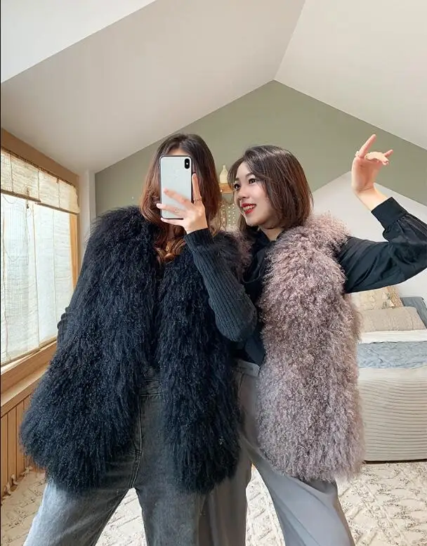 Роскошный толстый теплый жилет из монгольского овечьего меха на заказ большие