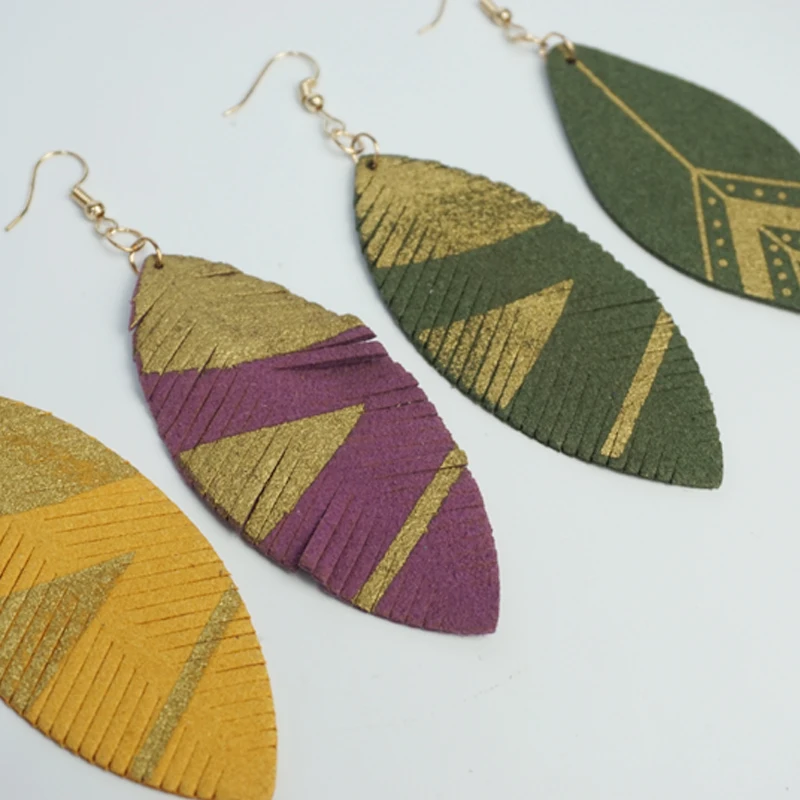 Cpop новые модные висячие серьги с перьями для женщин желтым зеленым листом