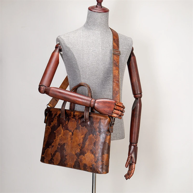 Men Business Handbag Genuine Leather Briefcases Male Laptop Bag 14 inch Totes Bag High Quality Leather Shoulder Bag For Document