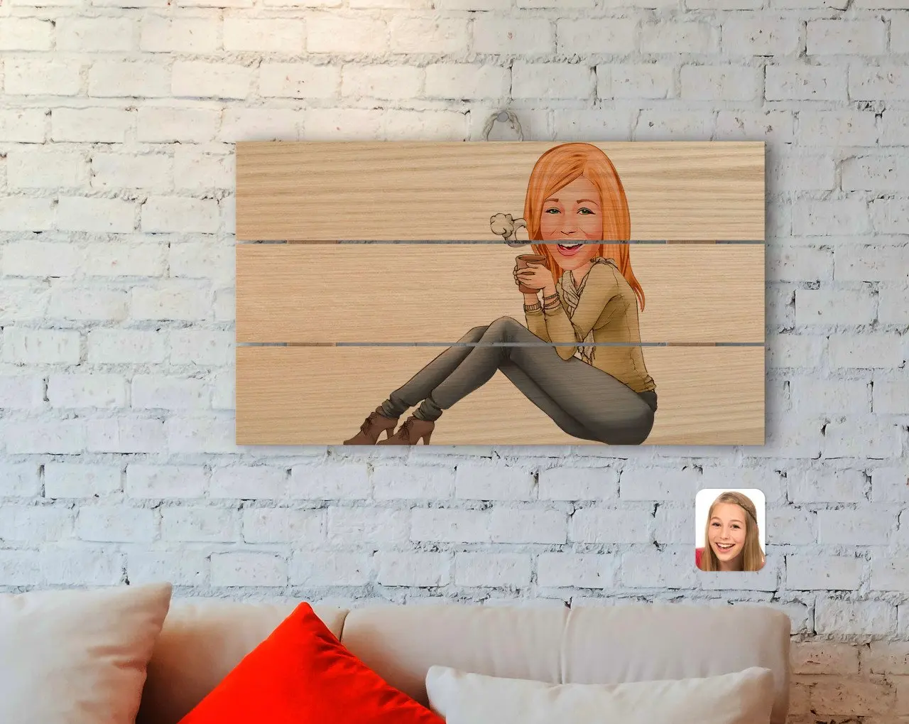 

Personalized Women 'S Caricature Of Authentic Wooden Pallet Tablo-102