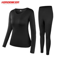 herobiker women fleece lined thermal underwear set winter elastic motorcycle skiing warm long johns shirts tops bottom suit