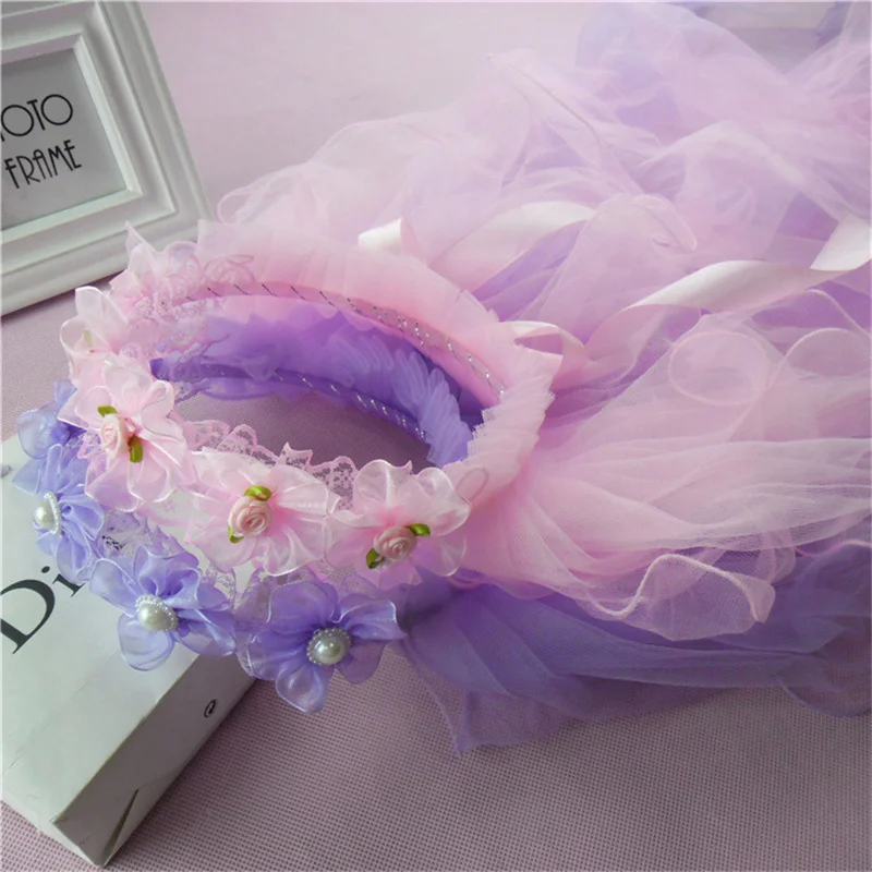 

Child Kids Veil Hairband Flower Crown Headband Wedding Birthday Tiara Headpiece Girls Hair Wreath Headwear Festival Party Props