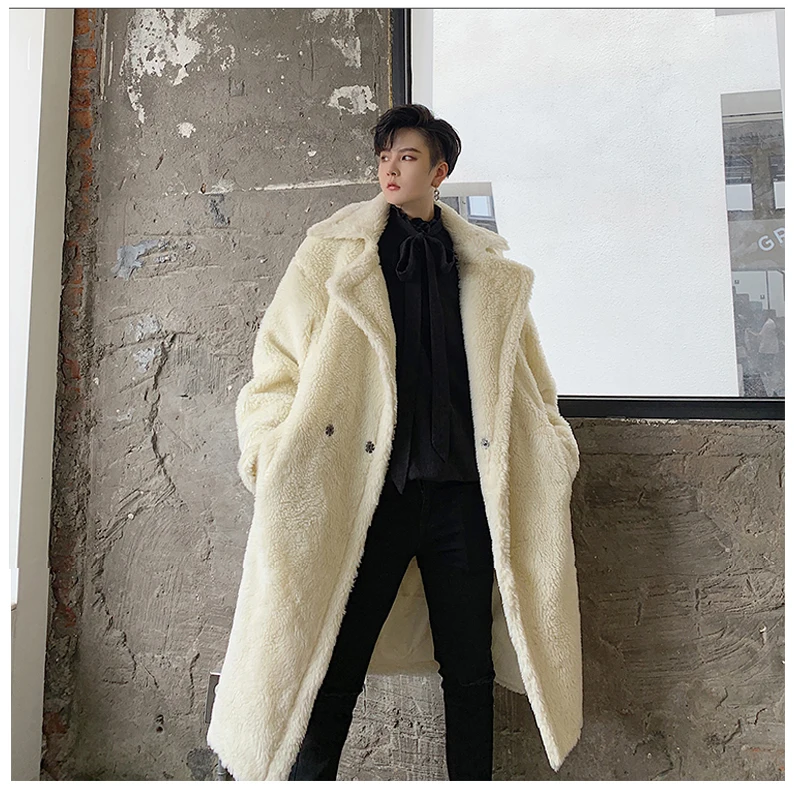 Зимний мужской длинный плащ свободное плотное пальто из овечьей шерсти верхняя