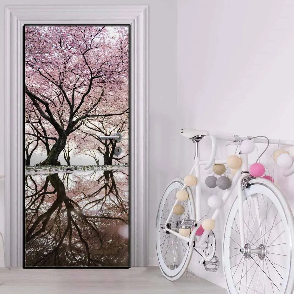 Креативная дверная наклейка Риверсайд розовое дерево крышка двери Настенная