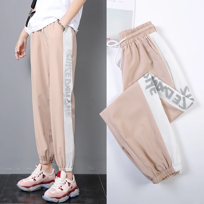 

New Spring Women Clothing Straight Overalls Casual Harem Pants Korean Elastic Waist Triangle Buckle Cargo Pants Streetwear