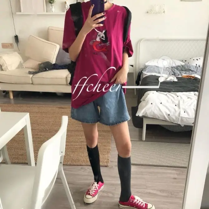 

Retro denim shorts women's summer Korean new ins high waist straight tube loose slim student's Capris