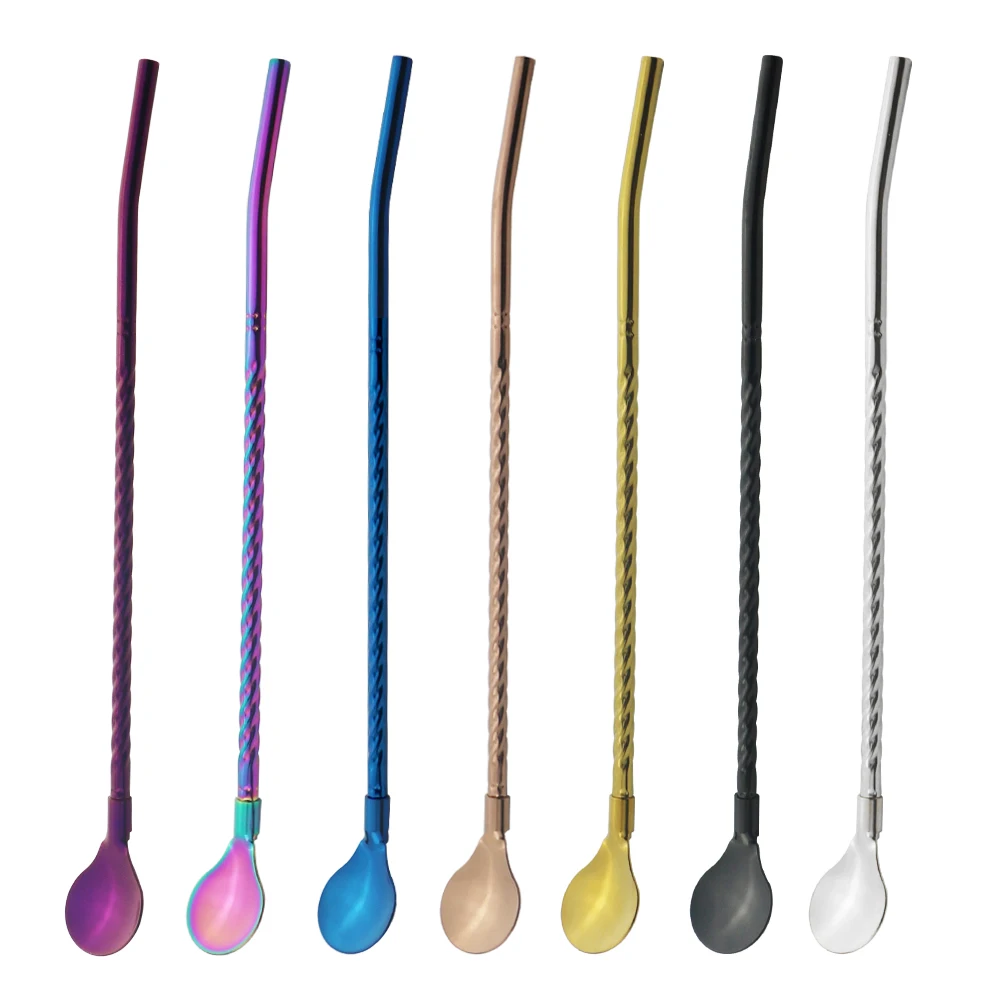 Многоразовая длинная соломенная ложка портативная чайная многоцветная из