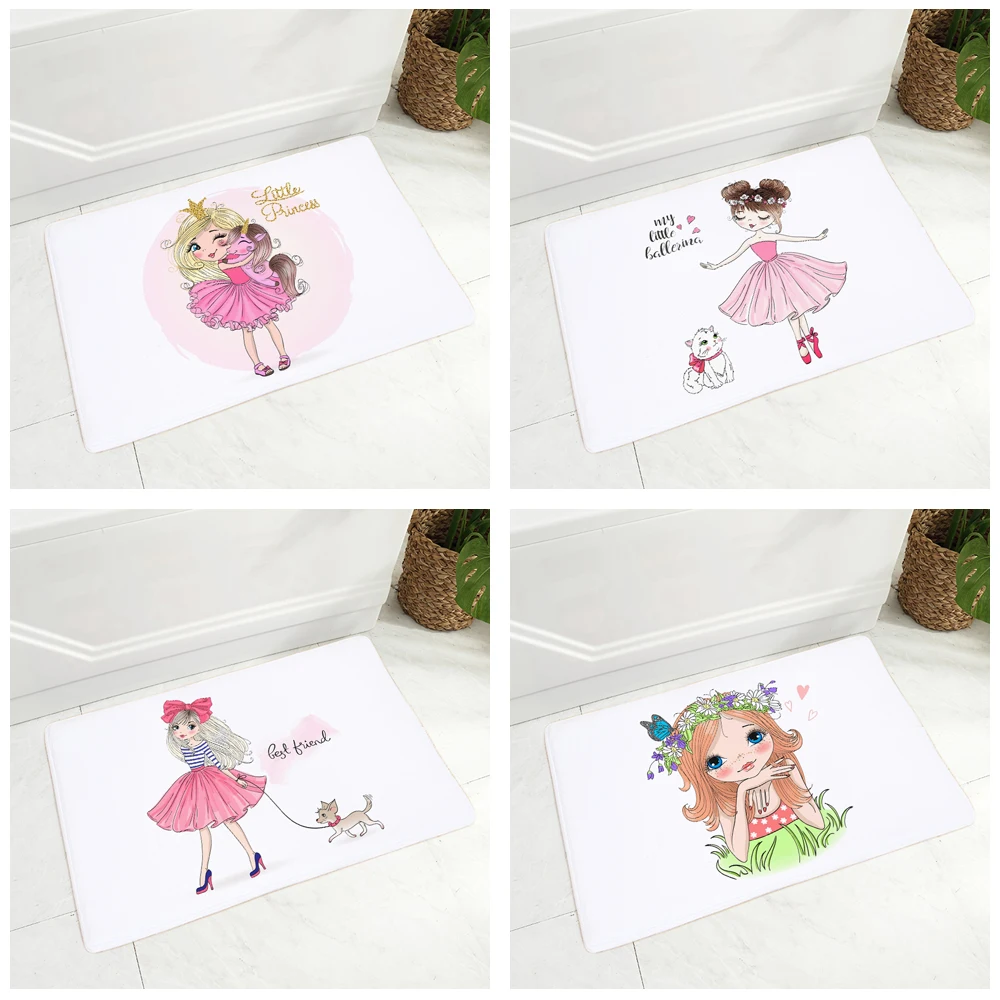 

Nordic style Floor Door Mat for Children Room Non-Slip Decor Cute Cartoon Girl Doormat Super Soft Flannel Carpet 40x60cm