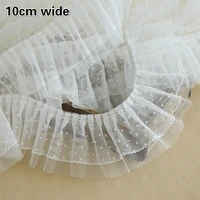 creative double layer mesh pleated polka dot tulle lace diy doll dress skirt neckline cuff lengthened pet bib sewing decoration