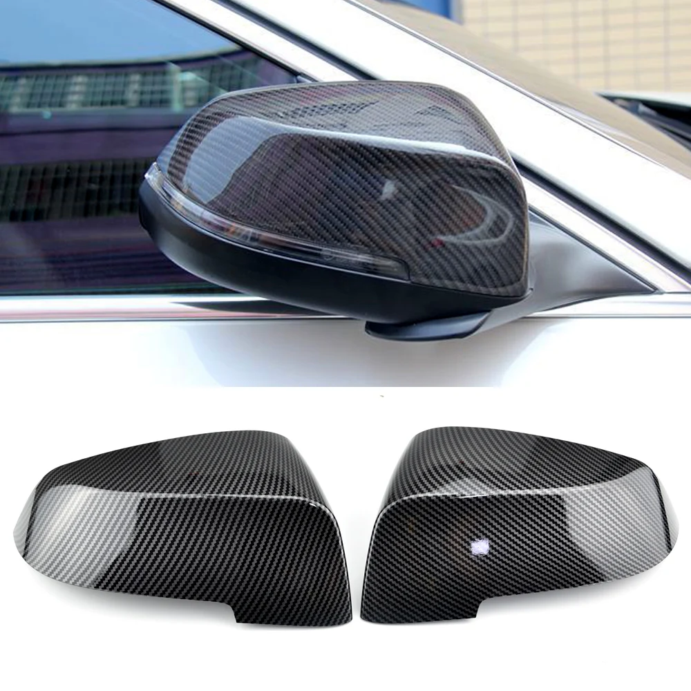 

2pcs Glossy Black Rearview shell For BMW F10 F11 F18 F07 F06 F12 F13 F01 F02 2013-18 Carbon Fiber Pattern side Mirror cover caps