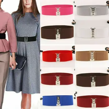 3" Wide Waistband Women’s Elegant Belts Fashion Elastic Cinch Belt Stretch Waist Band Clasp Buckle Apparel Accessories 1