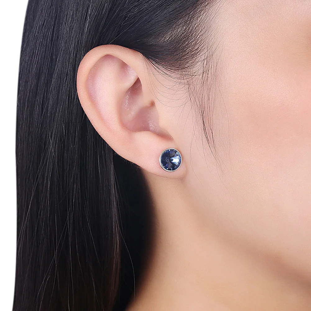 

ZEMIOR 925 Sterling Silver Circular Pretty Stud Earrings For Women Austria Multicolor Crystal Earrings Fashion Style Jewelry