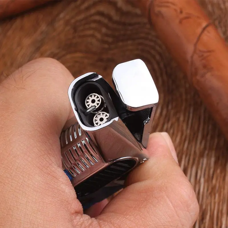 Металлическая зажигалка с двойным огнем на локтях ветрозащитная газовая