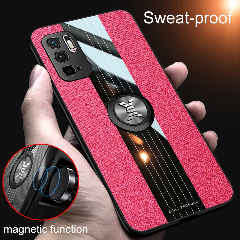 

Luxury Anti-fall Cloth Pattern Protection Phone Case For Xiaomi Redmi Note 10 5G Pro 4G Armor With Magnetic Ring Bracket Cover