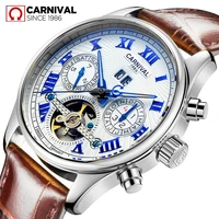carnival fashion business mens mechanical watch calendar week sapphire luminous waterproof leather automatic tourbillon watches