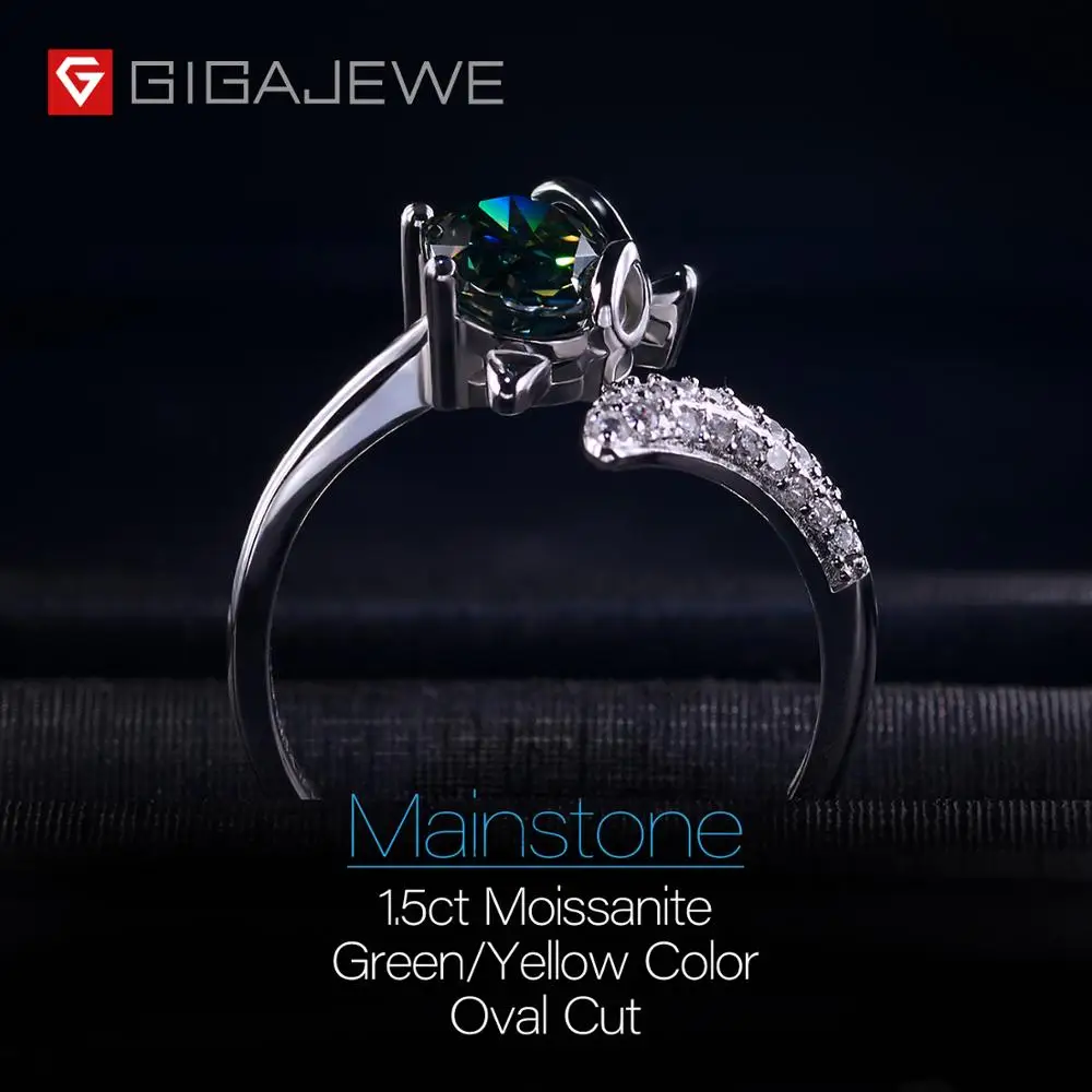 GIGAJEWE 1.5ct VVS1 овальная огранка алмаз тест прошел прекрасная лиса 925 Серебряное кольцо Муассанит ювелирные изделия символ любви подарок девушке