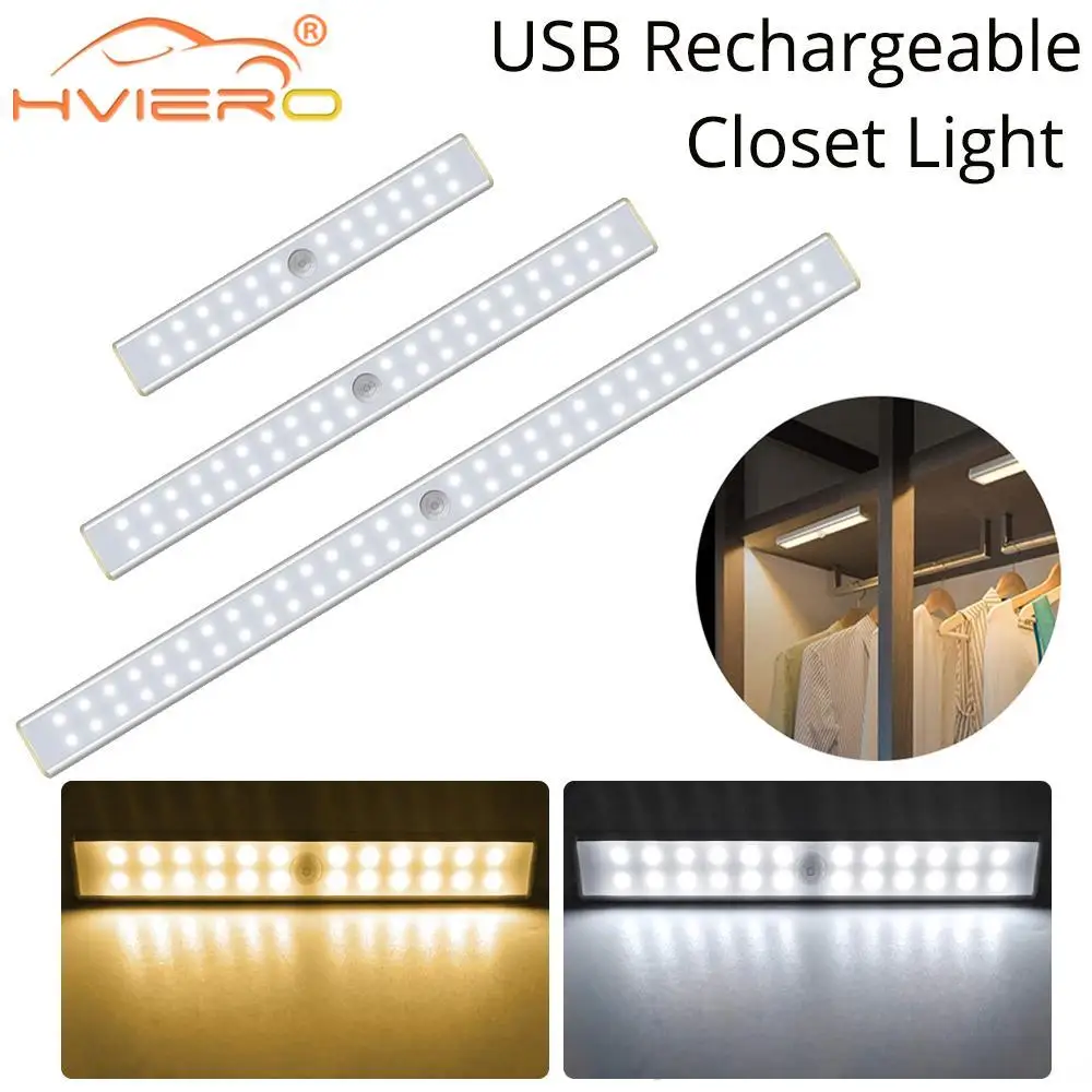 

24 40 60 LED Motion Sensor Night Light Closet Lights Wireless USB Rechargeable Night lamp For Kitchen Cabinet Wardrobe Lighting
