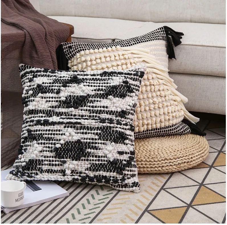 Ручная работа черный бежевый домашний декор наволочка с вышивкой серый