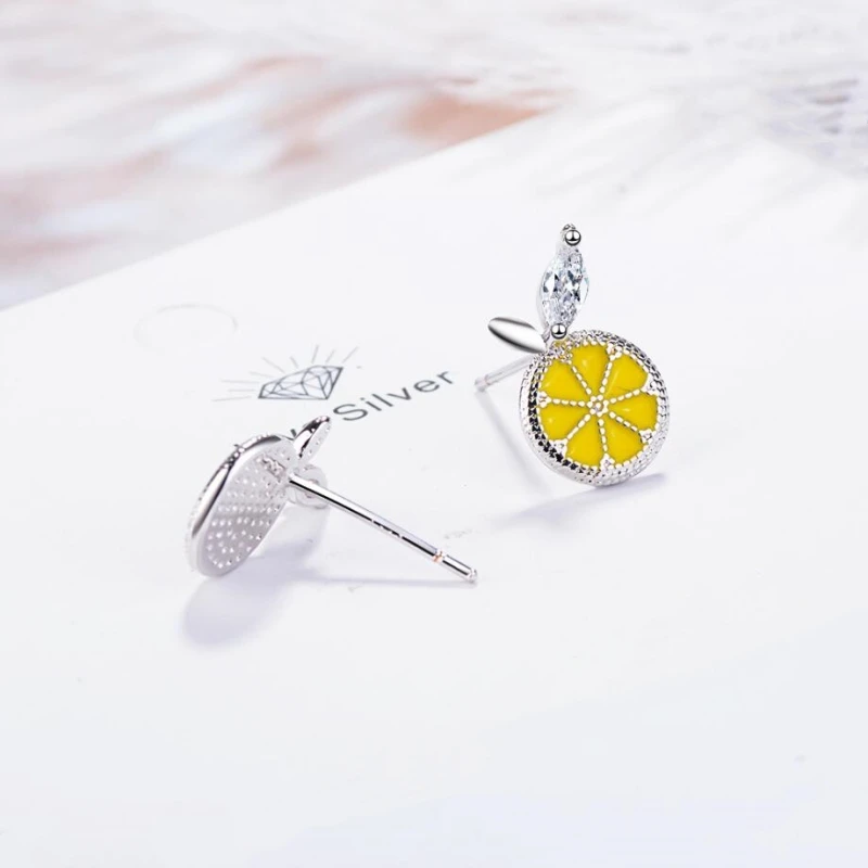 

Sole Memory Cool Summer Mini Fruit Orange Lemon Crystal Art Original Sweet 925 Sterling Silver Female Stud Earrings SEA510