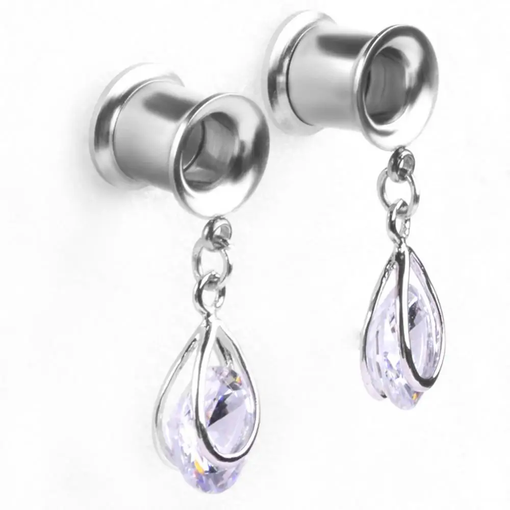

1Pc Women Teardrop Cubic Zirconia Inlaid Double Flare Ear Plug Piercing Jewelry
