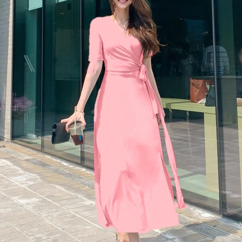 

Summer Korean style slim long short-sleeved bag hip a-line skirt elegant folds temperament lace women dress