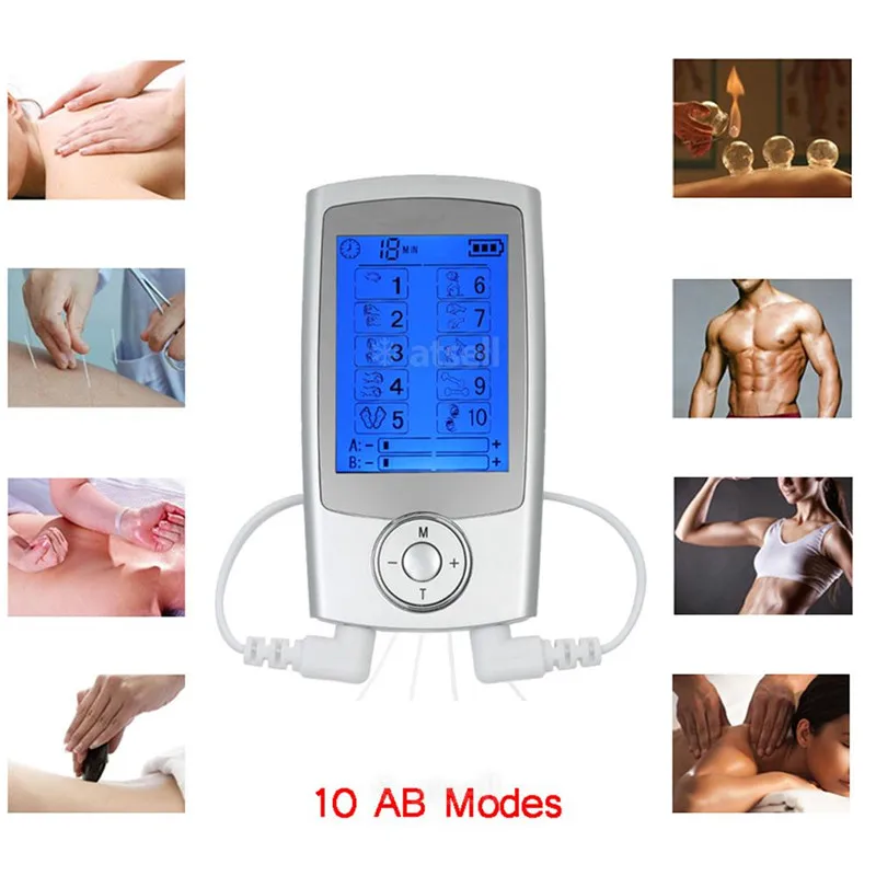 

Tens Machine Dual Output 8 Electrode Pads for Pain Relief Pulse Massage EMS Muscle Stimulation Tens Electric Stimulator