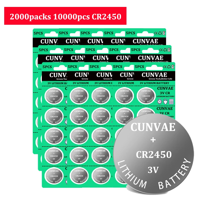 Батарейки CR2450, 3 в, 10000 шт., CR2450, CR 2450 DL2050 BR2450, литиевая кнопка для пульта дистанционного управления, светодиодный индисветильник чая, вибраторы, калькуляторы, автомобиль