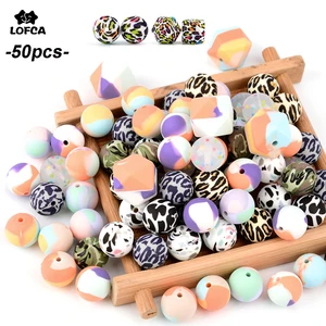 50 шт., силиконовые бусины с леопардовым принтом, 121519 мм