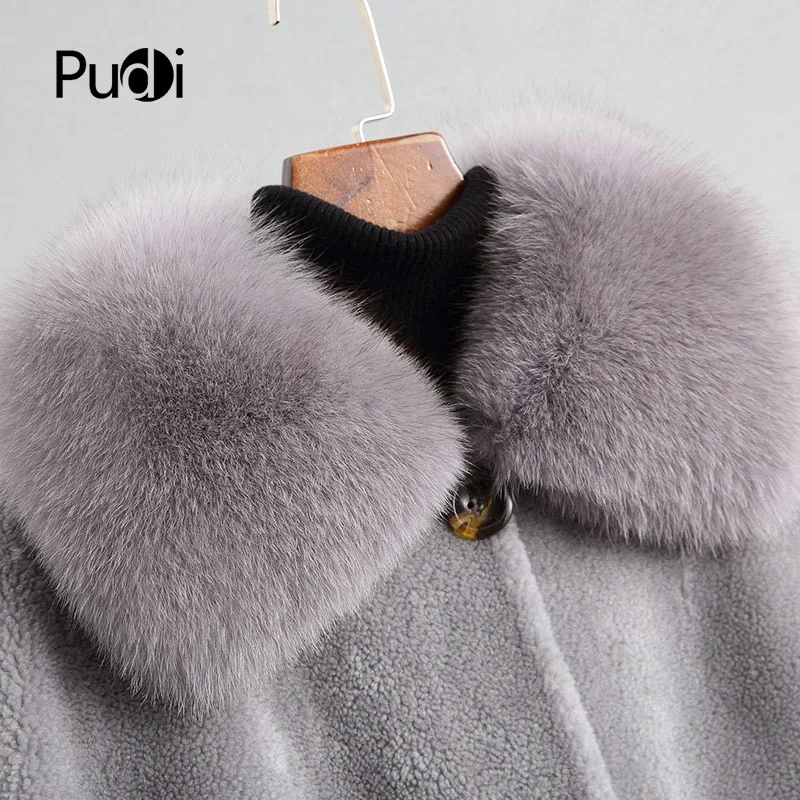 PUDI A18120 Женское зимнее шерстяное теплое пальто с капюшоном из натурального Лисьего меха, женское длинное пальто из натуральной шерсти, куртка, пальто