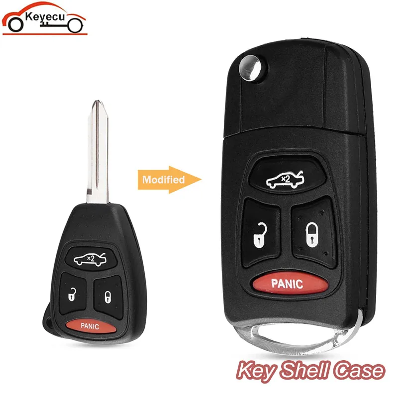 Чехол KEYECU для автомобильного ключа с 3 + 1 кнопками брелок кармашек Chrysler 300 300C чехол