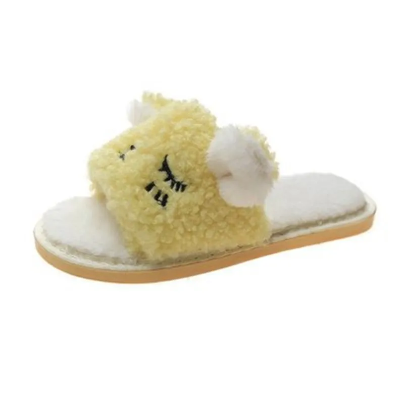 Женские пушистые тапочки зимняя теплая меховая обувь женские Симпатичные