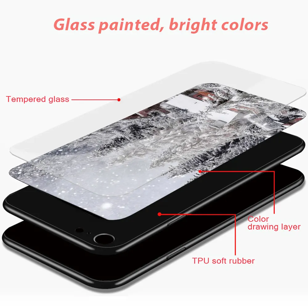 

Glass Case For Apple iPhone 12 Mini 11 Pro 7 Plus XR X Xs Max 8 6 6S Tempered Capa Casos Phone Cover Mountain Pine Tree Forest