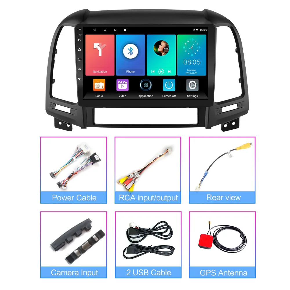 Автомобильный мультимедийный плеер 2.5D Android для Hyundai Santa Fe 2006-2012 с GPS-навигацией Wi-Fi 2