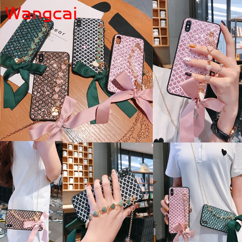 Блестящий чехол для Huawei Mate 30 20 P30 P20 Pro Nova 5 5i 4 3 задняя крышка + ремешок Y9 Prime Y7 Y6 Y5 2019