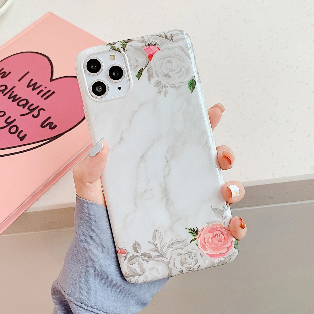 Ретро Цветочный Белый Мраморный чехол для телефона iPhone 11 Pro Max XR X XS 7 8 6S Plus мягкий IMD