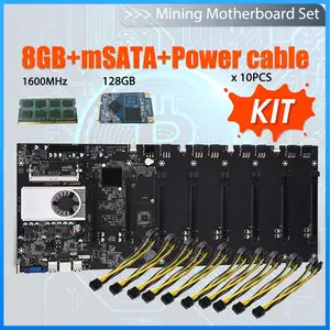 mining motherboard btc t37 btc 37 8 gpu biton crypto etherum mining set with 8gb ddr3 1600mhz ram 1037u 128gb ssd power cable free global shipping