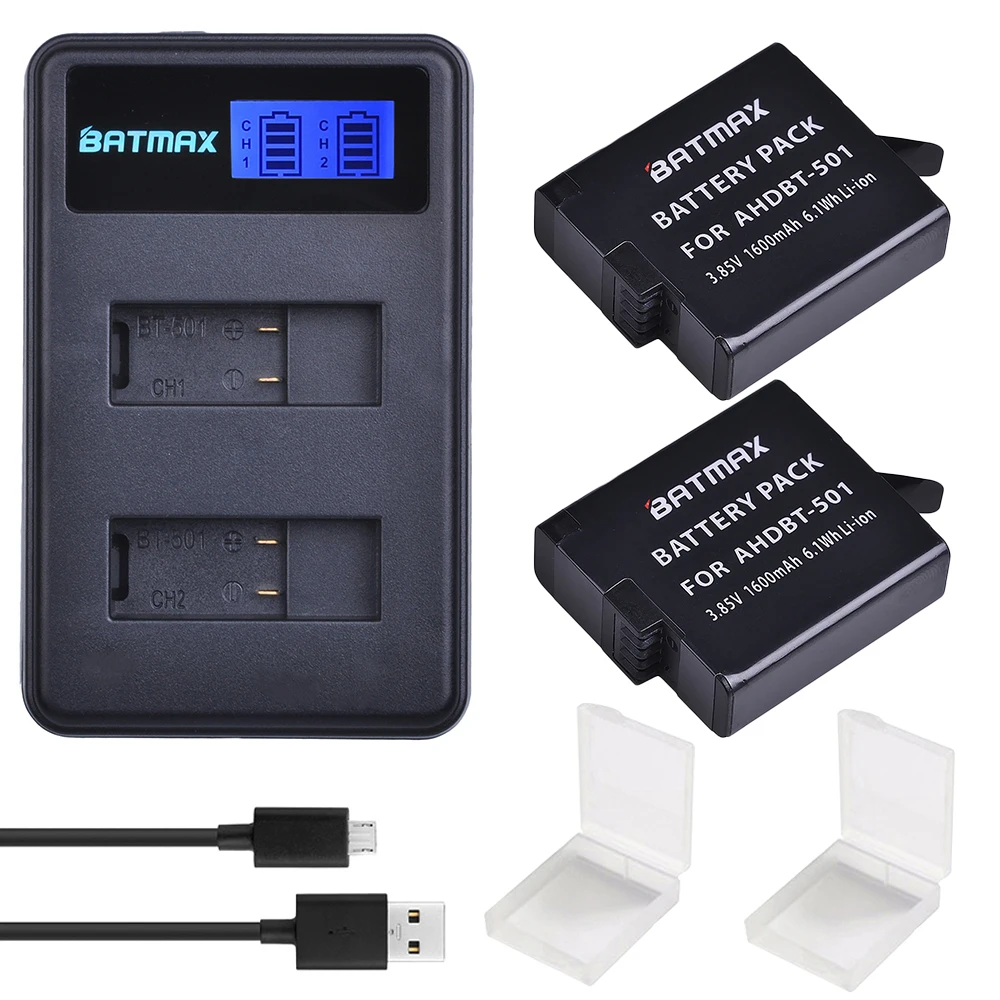 Аккумулятор внешний Batmax 2 шт. + ЖК дисплей USB двойное зарядное устройство для Gopro 5 6