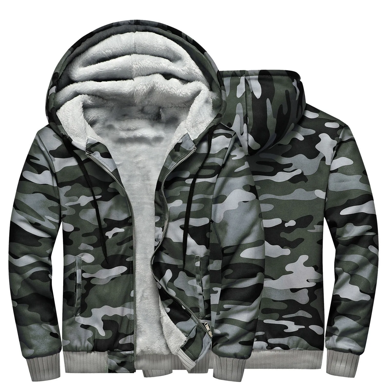 

Мужское утепленное пальто, камуфляжная куртка с длинным рукавом, на молнии, с флисовой подкладкой, с капюшоном и карманами, теплая зимняя ку...