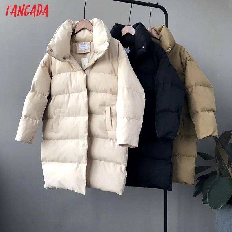 Tangada, Женские однотонные Длинные парки большого размера, толстые, с длинным рукавом, на пуговицах, с карманами, женское теплое корейское зимнее пальто, модное ATC02