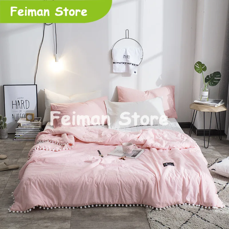 Летнее стеганое одеяло s свежий розовый лоскутное с маленькими шариками 1 шт.