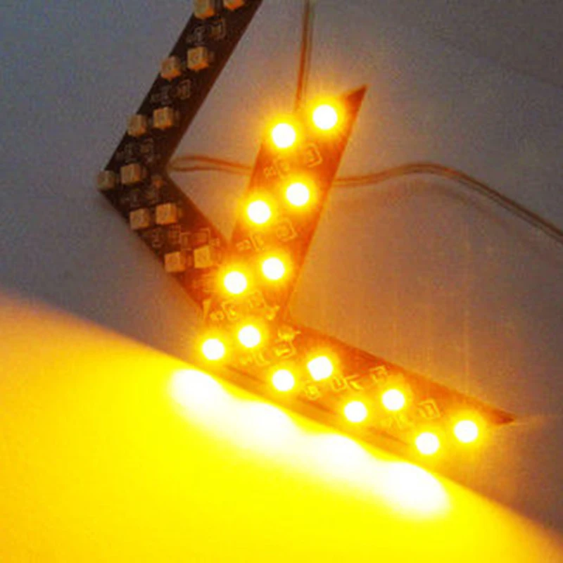 

14 SMD LED Lamp Panel Rear View Mirror Warning Car Arrow Light Yellow DC12V 5.5*4cm Brake Truck Motorcycle Signal