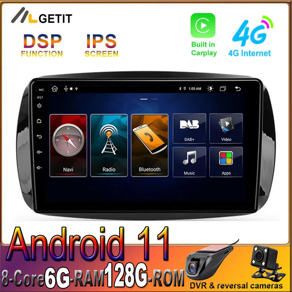 Автомобильный радиоплеер для Mercedes Benz Smart Fortwo 3 C453 A453 W453 2014 - 2020 Android 11