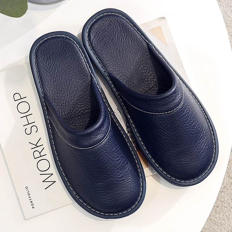 2021 new arrival runway shoes men leather home slippers unisex flat round toe wear resitant fashion shoes man slippers house free global shipping