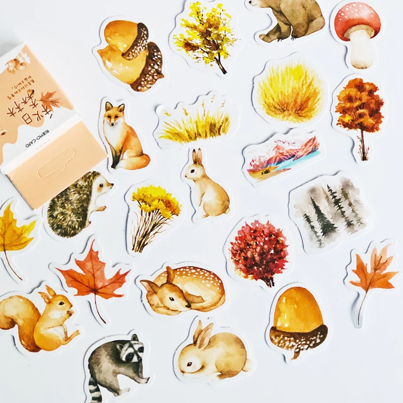 1 коробка бумажные наклейки с изображением леса лисы кролика оленя|Канцелярские