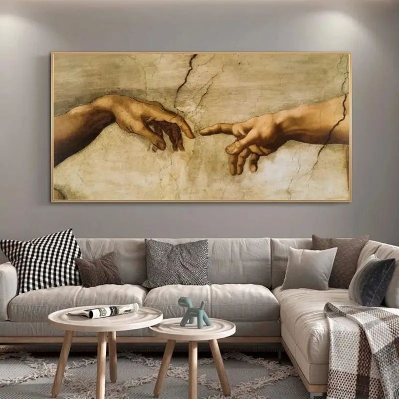 

The Creation Of Adam by Michelangelo Famous Art Canvas Painting On the Wall Art Posters and Prints Hand to Hand Picture Unframed