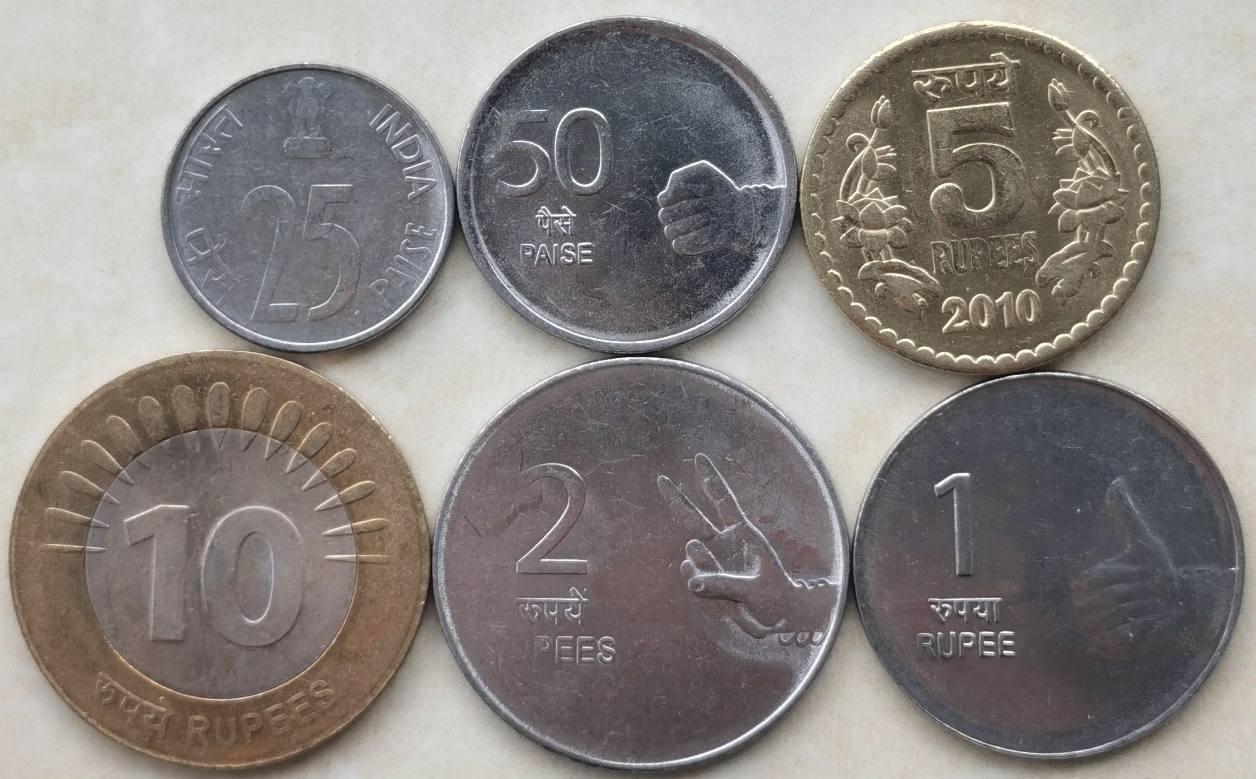 

New Indian Coin 25 Paisa-10 Rupees Full Set 6 Pieces Genuine Coins Real Original Coin